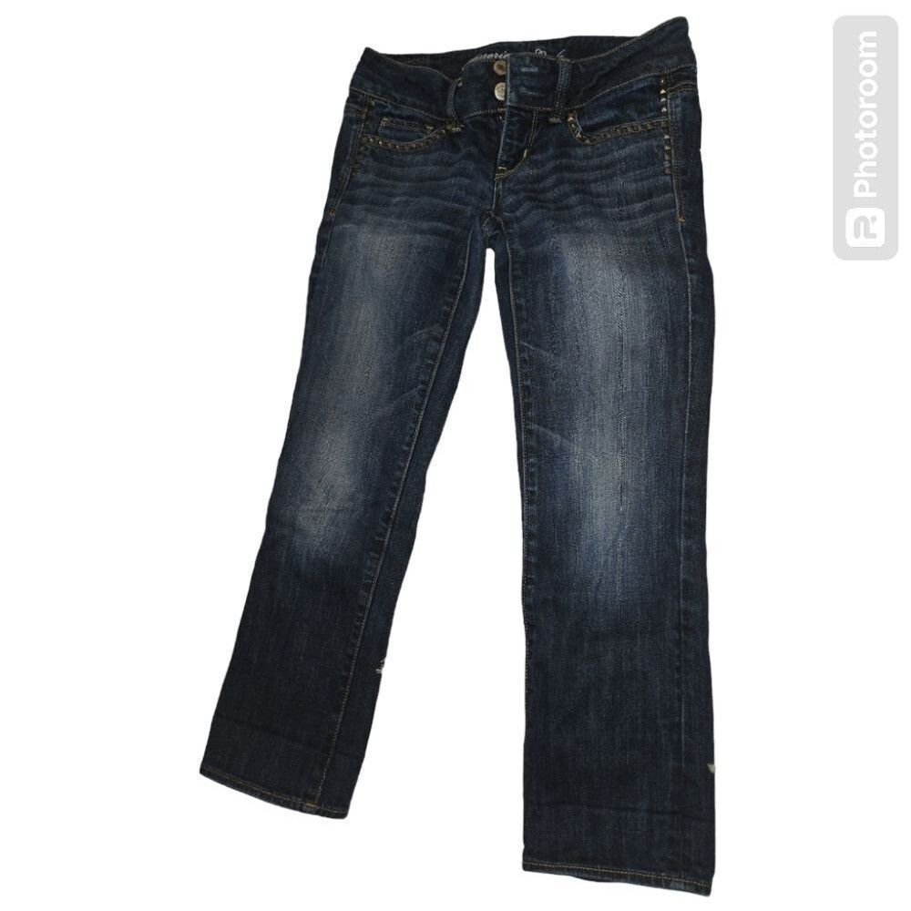 AMERICAN EAGLE ARTIST CROP STRETCH DENIM BLUE JEANS CAPRI WOMENS SIZE 0 REGULAR